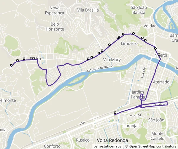 Mapa do itinerário da linha