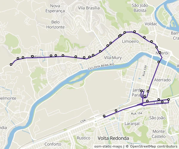 Mapa do itinerário da linha