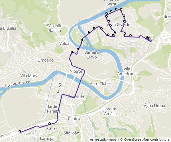 Mapa do itinerário da linha