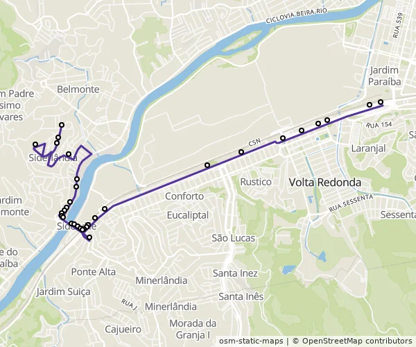 Mapa do itinerário da linha
