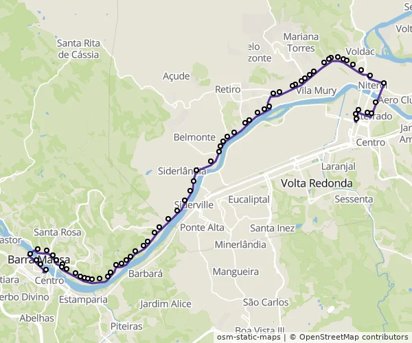 Mapa do itinerário da linha