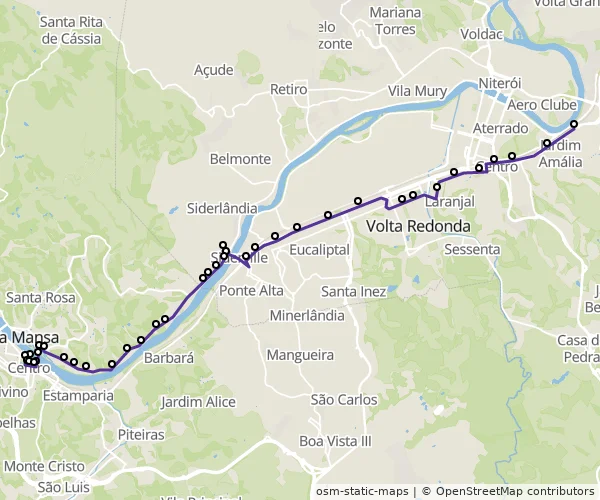 Mapa do itinerário da linha