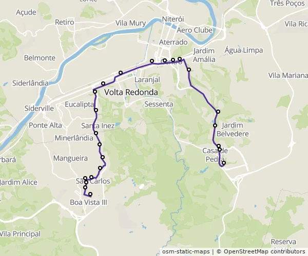 Mapa do itinerário da linha
