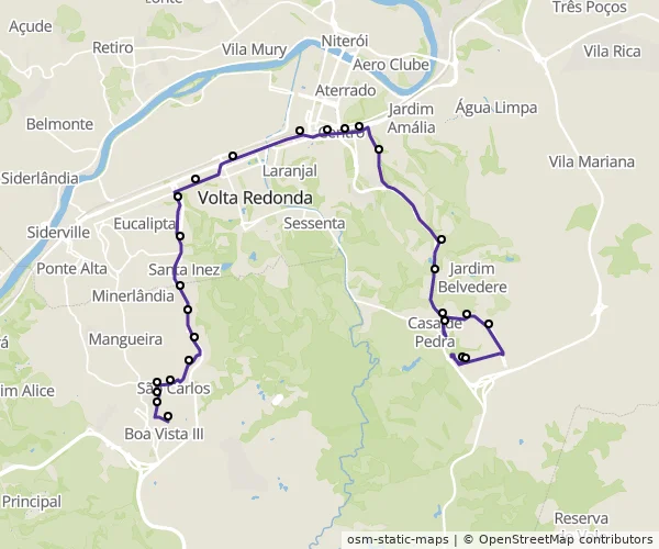 Mapa do itinerário da linha