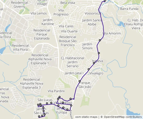 Mapa do itinerário da linha