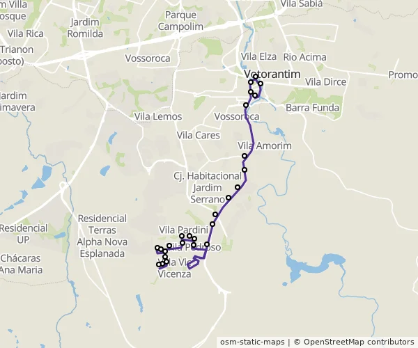 Mapa do itinerário da linha