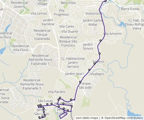 Mapa do itinerário da linha