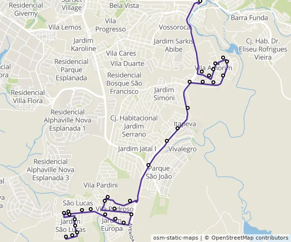 Mapa do itinerário da linha