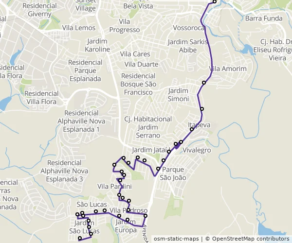 Mapa do itinerário da linha