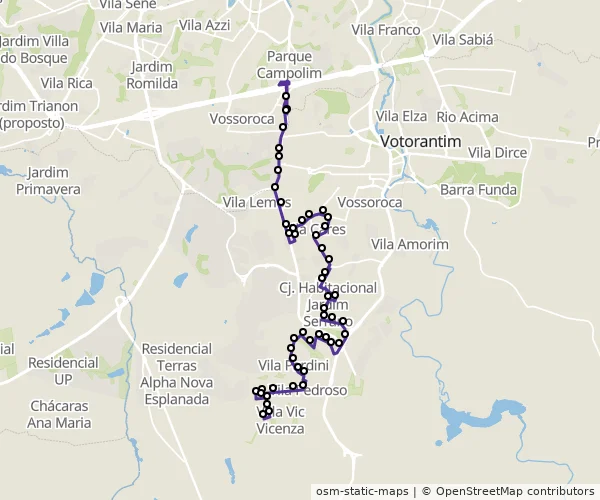 Mapa do itinerário da linha