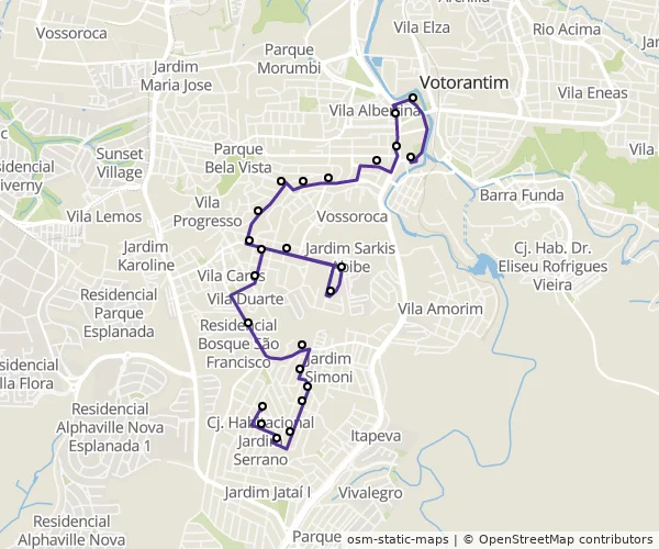 Mapa do itinerário da linha