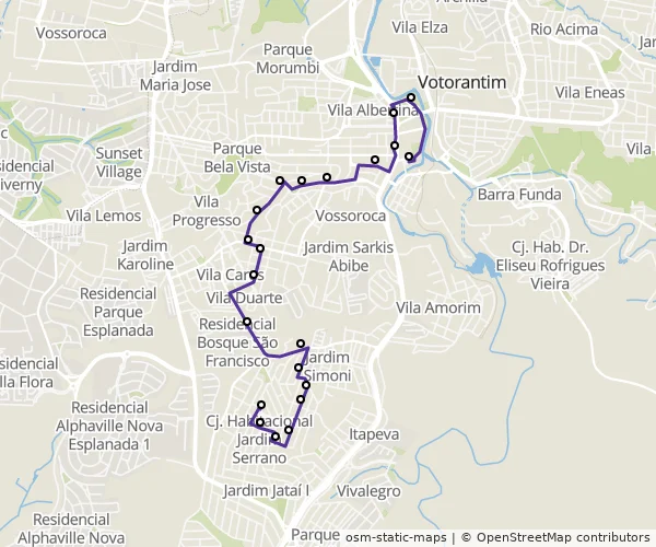 Mapa do itinerário da linha