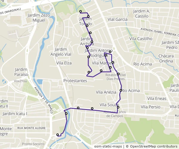 Mapa do itinerário da linha