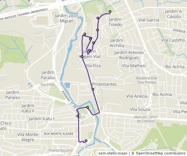 Mapa do itinerário da linha