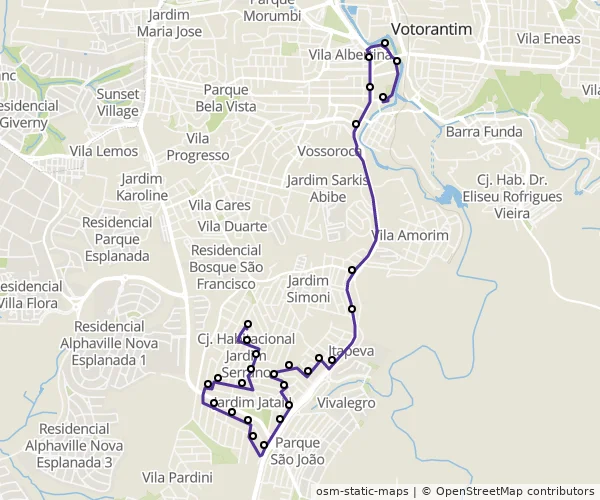 Mapa do itinerário da linha