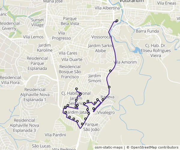 Mapa do itinerário da linha