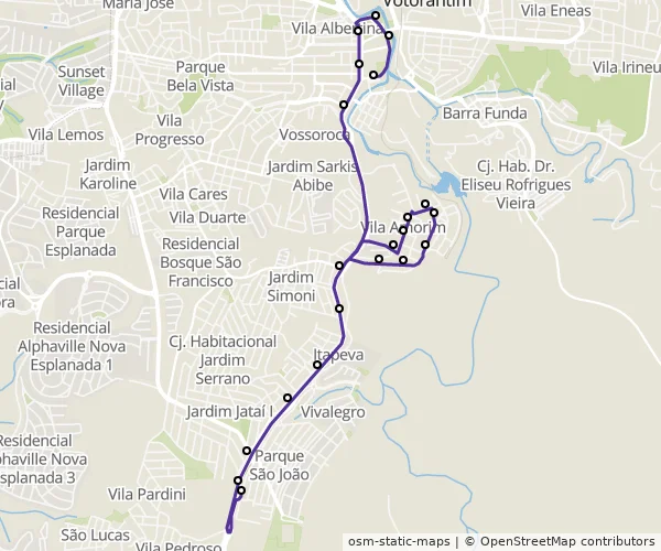 Mapa do itinerário da linha