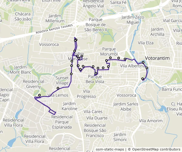 Mapa do itinerário da linha