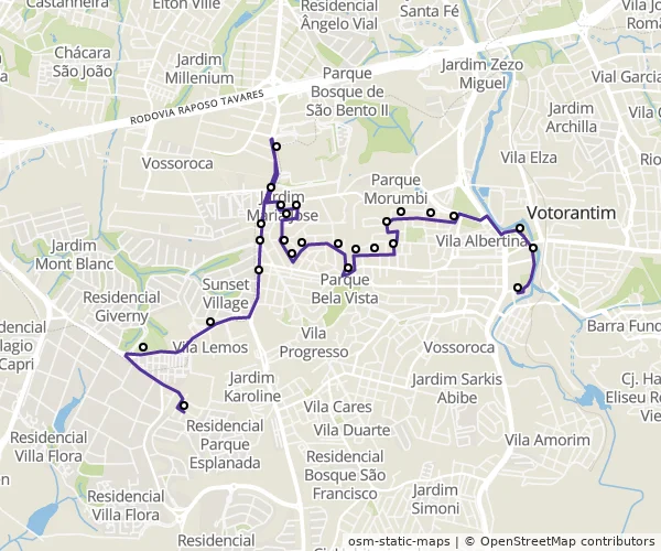 Mapa do itinerário da linha