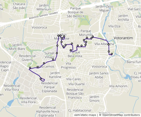 Mapa do itinerário da linha