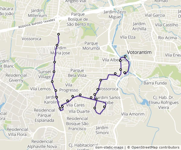 Mapa do itinerário da linha