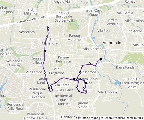 Mapa do itinerário da linha