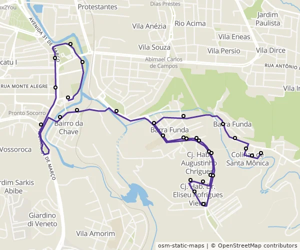 Mapa do itinerário da linha