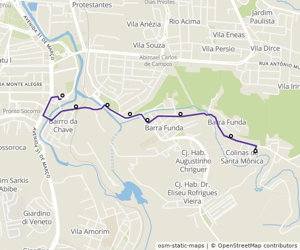 Mapa do itinerário da linha
