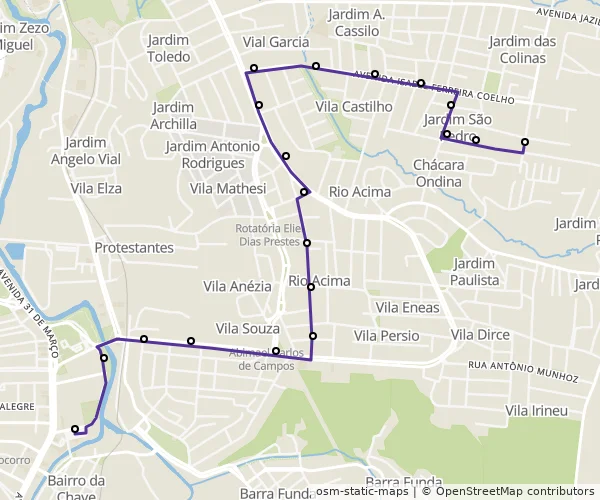 Mapa do itinerário da linha