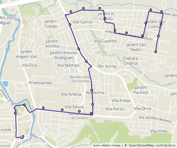 Mapa do itinerário da linha