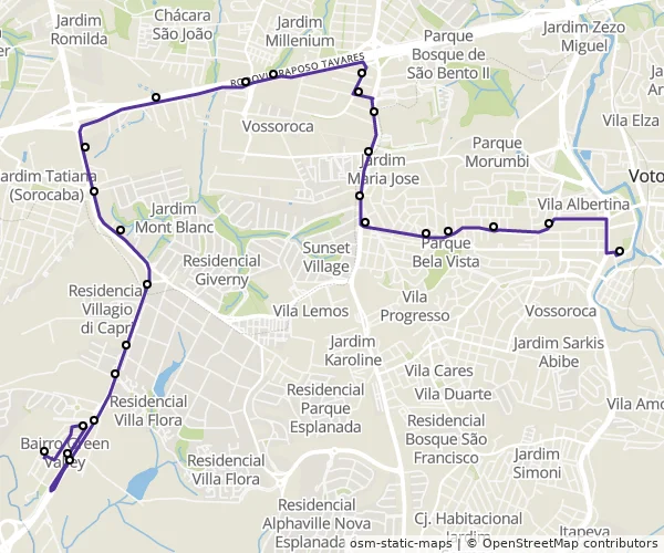 Mapa do itinerário da linha