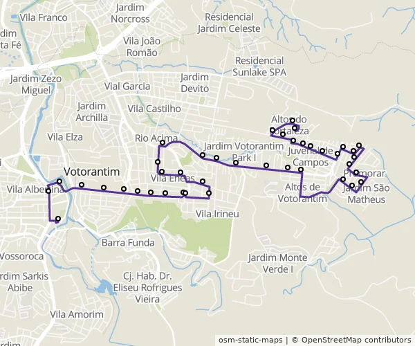 Mapa do itinerário da linha