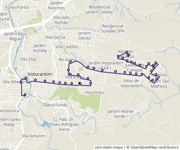 Mapa do itinerário da linha