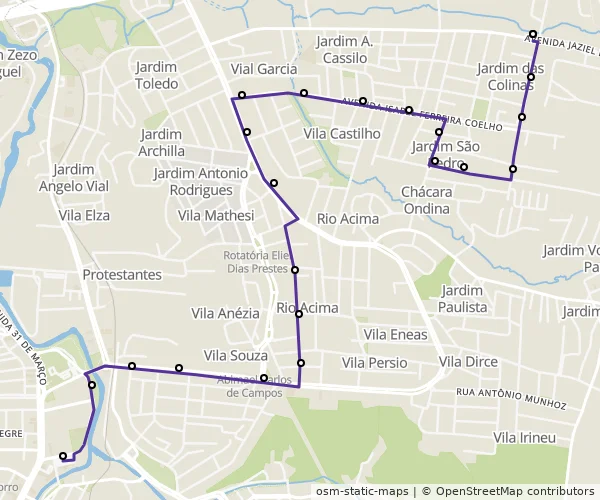 Mapa do itinerário da linha