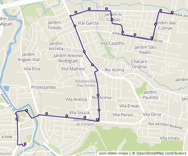 Mapa do itinerário da linha