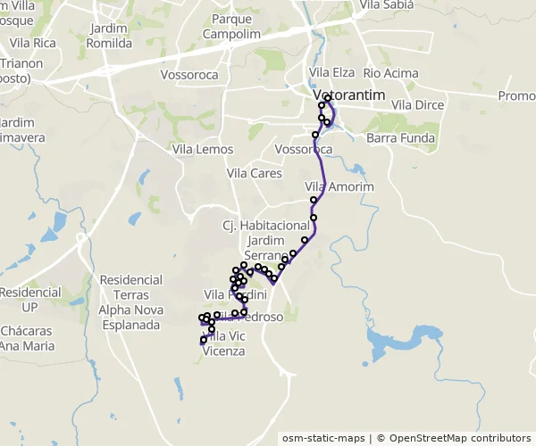 Mapa do itinerário da linha