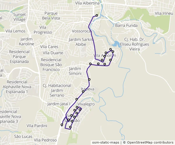 Mapa do itinerário da linha
