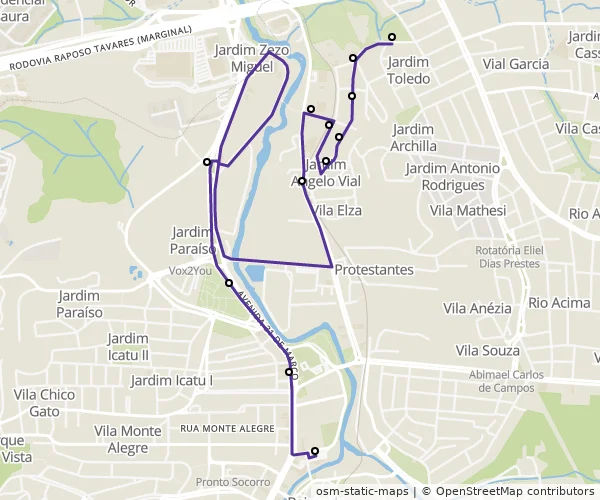 Mapa do itinerário da linha