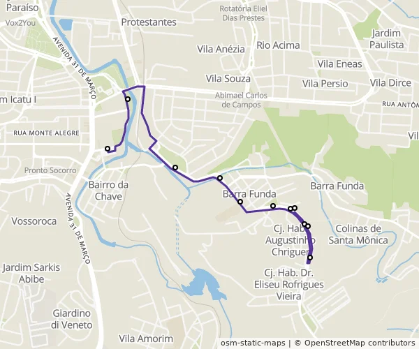 Mapa do itinerário da linha