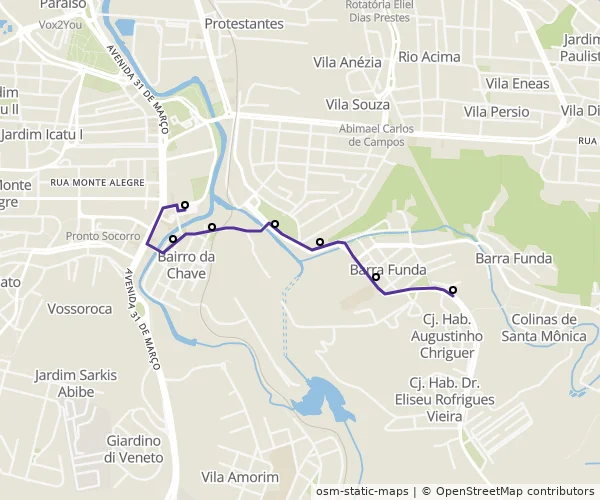 Mapa do itinerário da linha