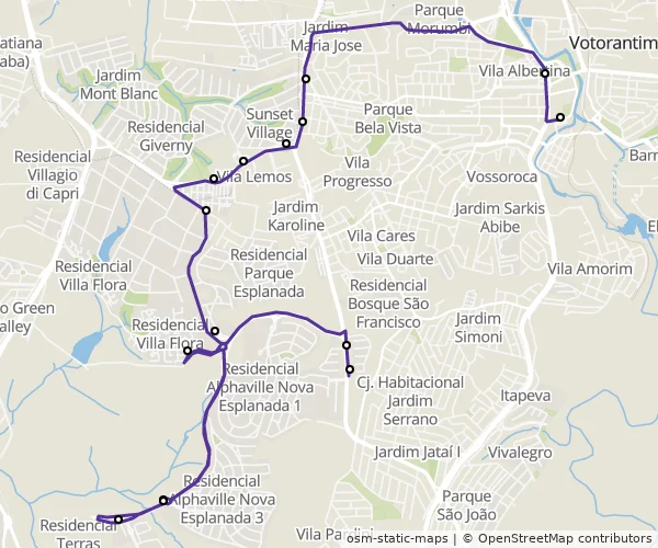 Mapa do itinerário da linha